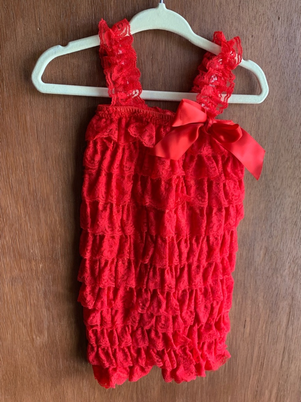 Red Lace Ruffle Romper with Bow